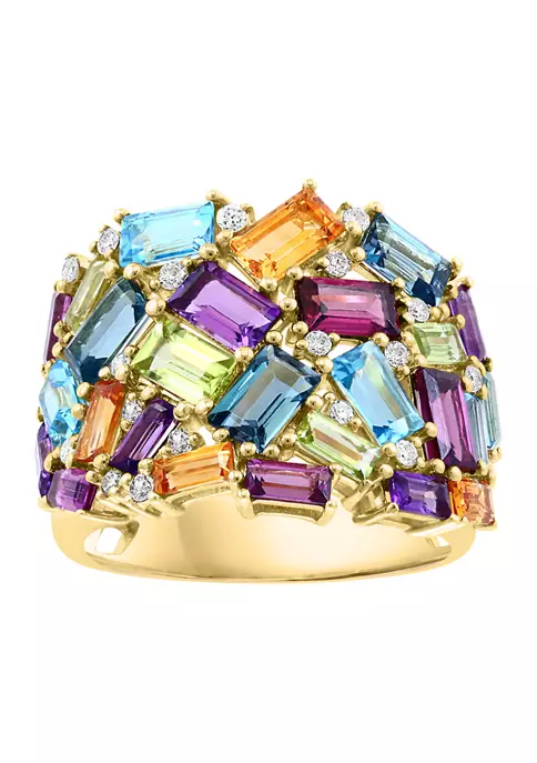 Budget 😀 1/5 ct. t.w. Diamond and 5.26 ct. t.w. Mixed Semi Precious Stone Ring in 14K Yellow Gold by Effy® ✨ 2 Budget 😀 1/5 ct. t.w. Diamond and 5.26 ct. t.w. Mixed Semi Precious Stone Ring in 14K Yellow Gold by Effy® ✨ - Image 2