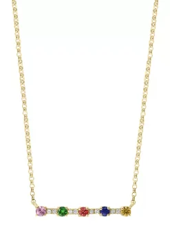 Budget ⌛ 1/10 ct. t.w. Diamond and 1/4 ct. t.w. Multi Sapphire Bar Necklace in 14K Yellow Gold by Effy® 😀