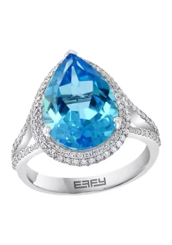 Discount ⭐ 14K White Gold 1/2 ct. t.w. Diamond and 6.2 ct. t.w. Blue Topaz Ring by Effy® ✨