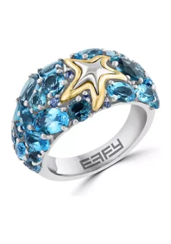 Best Sale 🔥 Blue Topaz and Sapphire Starfish Ring in 18K Sterling Silver by Effy® 🔔