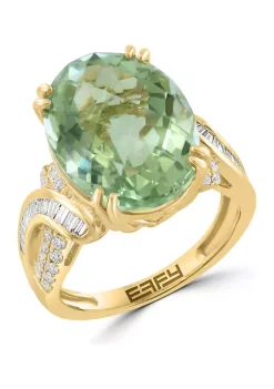 Hot Sale 🛒 3/8 ct. t.w. Diamond and Green Amethyst Ring in 14K Yellow Gold by Effy® ⌛