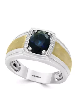 Promo ⭐ Men's 1.9 ct. t.w. Sapphire and 1/10 ct. t.w. Diamond Ring in Sterling Silver by Effy® ❤️