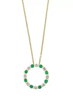 Discount 😉 3/4 ct. t.w. Diamond and 7/8 ct. t.w. Natural Emerald Pendant Necklace in 14k Yellow Gold by Effy® ✔️