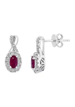 Promo ⭐ 1/4 ct. t.w. Diamond and 5/8 ct. t.w. Ruby Earrings in 14K White Gold by Effy® ⭐