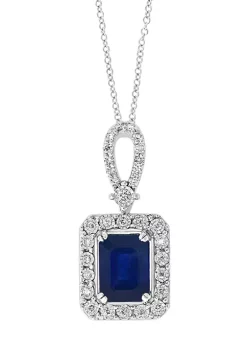 Deals 🎁 1/5 ct. t.w. Diamond and 1.52 ct. t.w. Sapphire Halo Pendant Necklace in 14K White Gold by Effy® 😍