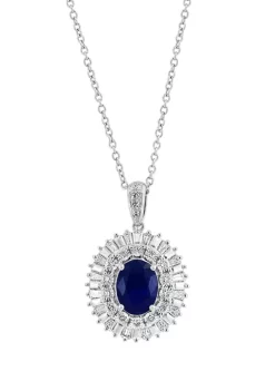 Best Sale 🎁 14K White Gold Diamond and Natural Sapphire Pendant Necklace by Effy® 😉