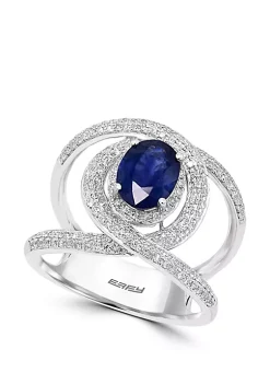 Discount 🎁 5/8 ct. t.w. Diamond and 1.42 ct. t.w. Natural Sapphire Ring in 14k White Gold by Effy® 🧨