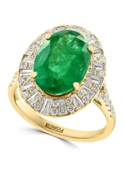 Hot Sale 🔥 14K Yellow Gold Diamond and Natural Emerald Ring by Effy® 🌟