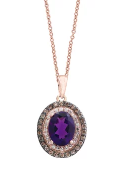 Outlet 👍 3/8 ct. t.w. White and Brown Diamonds and 1.55 ct. t.w. Amethyst Pendant Necklace in 14K Rose Gold by Effy® 🎁