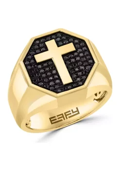 Best Pirce 🔔 Men's Gold Plated Black Diamond Cross Ring in Sterling Silver by Effy® ❤️ -Effy® Sales Shop Belk 5466