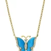 Cheap ❤️ 1/10 ct. t.w. Diamond and 1 ct. t.w. Turquoise Butterfly Necklace in 14K Yellow Gold by Effy® 🎁