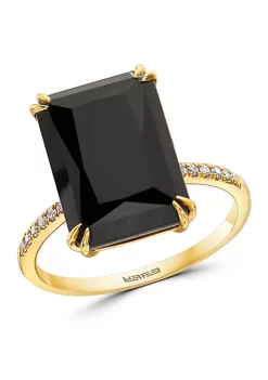 Flash Sale 👏 1/10 ct. t.w. Diamond and 6.95 ct. t.w. Onyx Ring in 14K Yellow Gold by Effy® ✔️