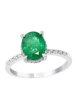 Coupon 🔥 1/5 ct. t.w. Diamond and 1.52 ct. t.w. Emerald Oval Ring in 14K White Gold by Effy® 👏
