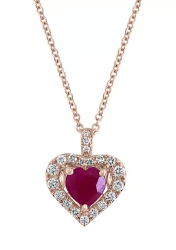 Best Pirce 🛒 1/4 ct. t.w. Diamond and 1/04 ct. t.w. Ruby Amoré Heart Pendant Necklace in 14K Rose Gold by Effy® 🧨