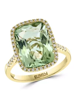 Cheap 🔔 1/6 ct. t.w. Diamond and 7 ct. t.w. Green Amethyst Verde Ring in 14K Yellow Gold by Effy® 🌟