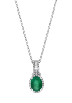 Deals 🧨 1/6 ct. t.w. Diamond and 1.14 ct. t.w. Emerald Pendant Necklace in 14K White Gold by Effy® ✔️