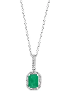 Buy 🔥 1/8 ct. t.w. Diamond and 1 ct. t.w. Emerald Pendant Necklace in 14K White Gold by Effy® 🔥