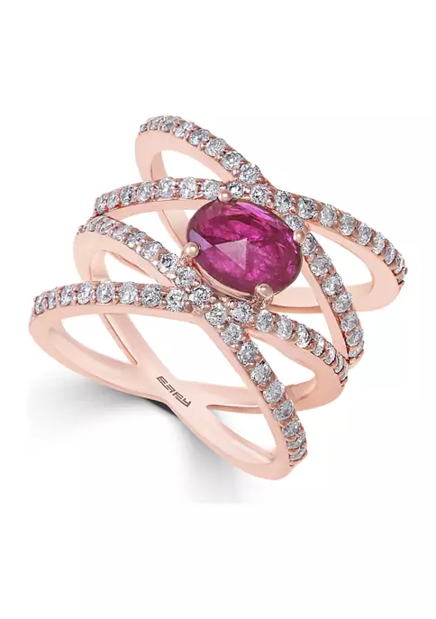 New ❤️ 14k Rose Gold Diamond and Natural Ruby Ring by Effy® ⭐ 2 New ❤️ 14k Rose Gold Diamond and Natural Ruby Ring by Effy® ⭐ - Image 2