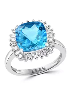 Deals 👍 1/3 ct. t.w. Diamond and 5.25 ct. t.w. Blue Topaz Ring in 14K White Gold by Effy® ✨