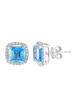 Deals 😉 1/3 ct. t.w. Diamond and Blue Topaz Stud Earrings in 14K White Gold by Effy® 🧨 -Effy® Sales Shop Belk 5783