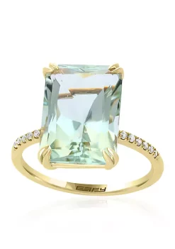 Promo ❤️ Green Amethyst with Diamond Shank Ring in 14k Yellow Gold by Effy® 👏