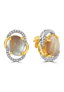 Flash Sale 🎁 1/6 ct. t.w. Diamonds and 1.9 ct. t.w. Opal Earrings in 14k Two Tone Metal by Effy® ⭐