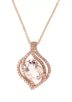 Best Sale 🛒 1/4 ct. t.w. Diamond and 2.47 ct. t.w. Morganite Pendant Necklace in 14K Rose Gold by Effy® 😍