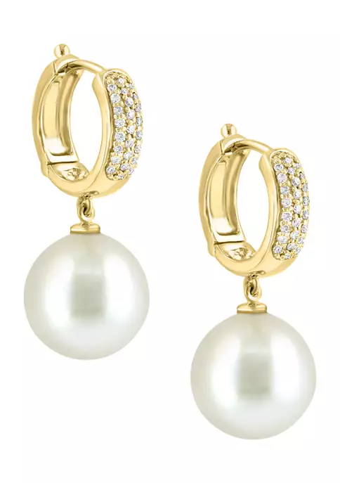 Best Sale ❤️ 3/8 ct. t.w. Diamond and 14.5 Millimeter Freshwater Pearl Earrings in 14K Yellow Gold by Effy® 🥰 2 Best Sale ❤️ 3/8 ct. t.w. Diamond and 14.5 Millimeter Freshwater Pearl Earrings in 14K Yellow Gold by Effy® 🥰 - Image 2