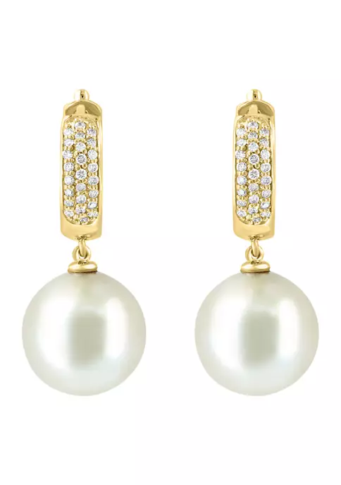 Best Sale ❤️ 3/8 ct. t.w. Diamond and 14.5 Millimeter Freshwater Pearl Earrings in 14K Yellow Gold by Effy® 🥰 4 Best Sale ❤️ 3/8 ct. t.w. Diamond and 14.5 Millimeter Freshwater Pearl Earrings in 14K Yellow Gold by Effy® 🥰 - Image 4