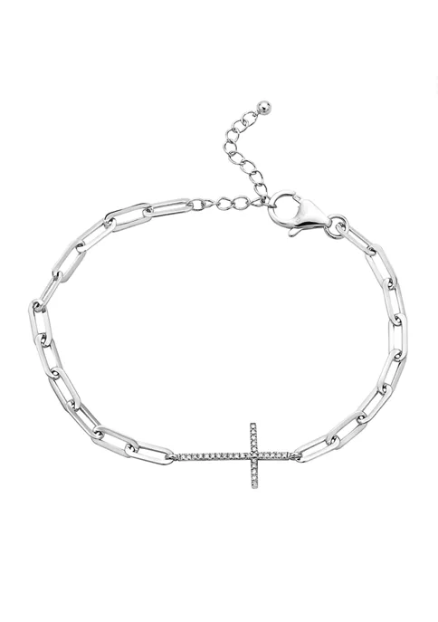 Promo 🎉 1/10 ct. t.w. Diamond Cross Paperclip Bracelet in Sterling Silver by Effy® 🛒 3 Promo 🎉 1/10 ct. t.w. Diamond Cross Paperclip Bracelet in Sterling Silver by Effy® 🛒 - Image 3