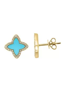 Deals 🎉 1/6 ct. t.w. Diamond and Turquoise Stud Earrings in 14K Yellow Gold by Effy® 🛒 -Effy® Sales Shop Belk 5976