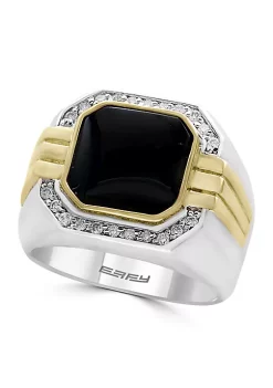Deals 😀 Sterling Silver 14k Yellow Gold Diamond Onyx Mens Ring by Effy® 🛒