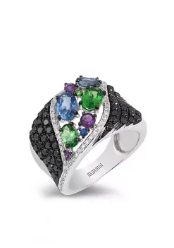 Top 10 😉 14k White Gold White Diamond, Black Diamond, Ceylong Sapphire, Tsavorite and Amethyst Ring by Effy® ❤️