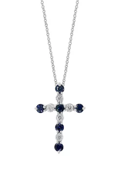 Buy 👍 1/10 ct. t.w. Diamond and 3/5 ct. t.w. Sapphire Pendant Necklace in 14K White Gold by Effy® 🥰