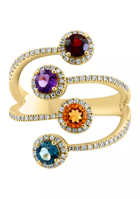 Best Pirce ✔️ 14K Yellow Gold Diamond, Amethyst, London Blue Topaz, Citrine, and Garnet Ring by Effy® 🛒 2 Best Pirce ✔️ 14K Yellow Gold Diamond, Amethyst, London Blue Topaz, Citrine, and Garnet Ring by Effy® 🛒 - Image 2