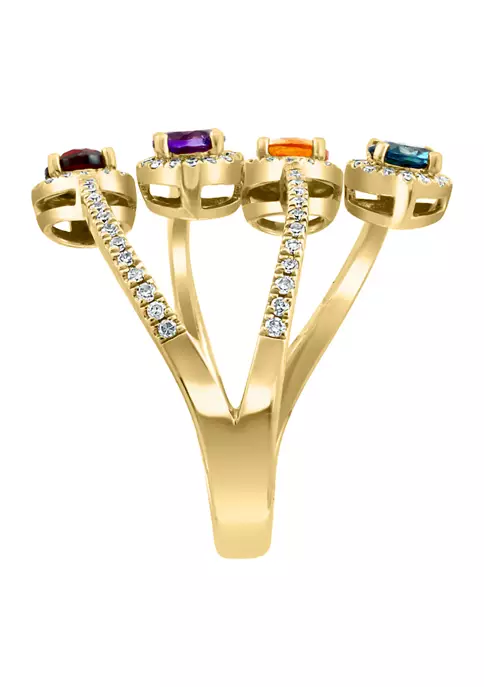 Best Pirce ✔️ 14K Yellow Gold Diamond, Amethyst, London Blue Topaz, Citrine, and Garnet Ring by Effy® 🛒 3 Best Pirce ✔️ 14K Yellow Gold Diamond, Amethyst, London Blue Topaz, Citrine, and Garnet Ring by Effy® 🛒 - Image 3