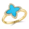 Outlet 🧨 1/10 ct. t.w. Diamond and Turquoise 4 Point Ring in 14K Yellow Gold by Effy® ✨
