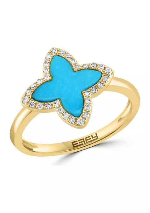 Outlet 🧨 1/10 ct. t.w. Diamond and Turquoise 4 Point Ring in 14K Yellow Gold by Effy® ✨ 4 Outlet 🧨 1/10 ct. t.w. Diamond and Turquoise 4 Point Ring in 14K Yellow Gold by Effy® ✨ - Image 4