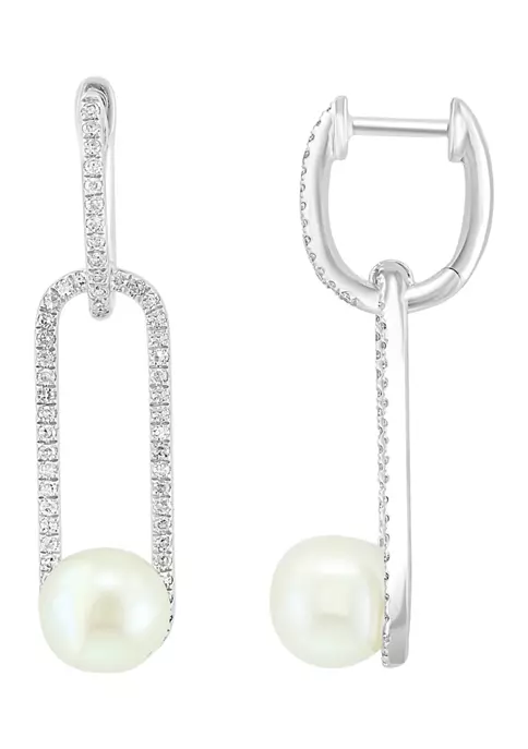 Deals 😉 1/2 ct. t.w. Diamond and Freshwater Pearl Earrings in 14K White Gold by Effy® 🔥 2 Deals 😉 1/2 ct. t.w. Diamond and Freshwater Pearl Earrings in 14K White Gold by Effy® 🔥 - Image 2