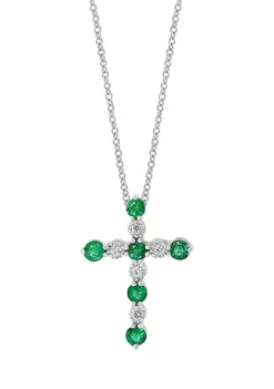Hot Sale 🔥 1/10 ct. t.w. Diamond and 1/2 ct. t.w. Emerald Pendant Necklace in 14K White Gold by Effy® ⭐