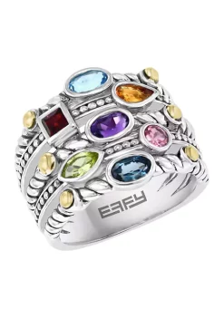 Hot Sale 😍 Sterling Silver/18K Yellow Gold 1.35 ct. t.w. Amethyst, Blue Topaz, London Blue Topaz, Citrine, Garnet, Pink Tourmaline, and Peridot Ring by Effy® 😀