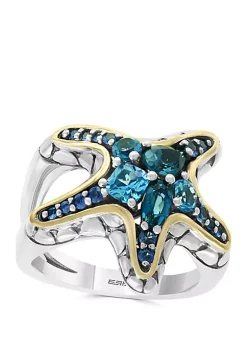 Deals ✨ Blue Topaz, London Blue, Sapphire Ring in Sterling Silver and 18k Yellow Gold by Effy® 🥰 -Effy® Sales Shop Belk 70