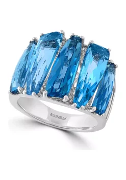 Promo 🛒 1/10 ct. t.w. Diamond and 12.5 ct. t.w. Blue Topaz Ring in 14K White Gold by Effy® 🎁