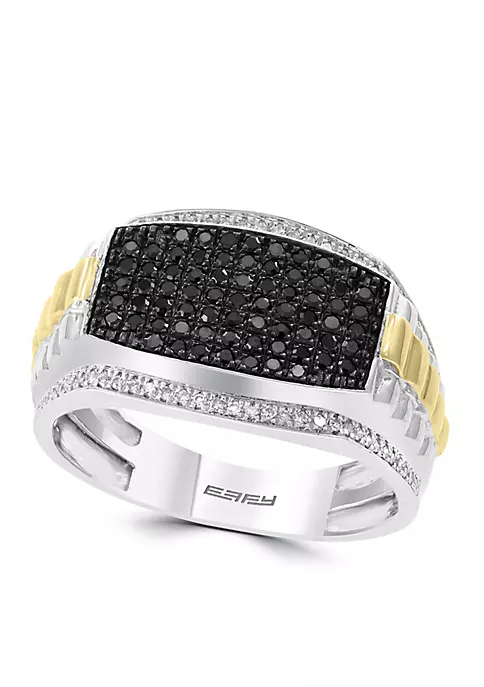 Brand new 👏 Men's 1/2 ct. t.w. Diamond and Black Diamond Ring in Sterling Silver and 14k Yellow Gold by Effy® ⭐ 1 Brand new 👏 Men's 1/2 ct. t.w. Diamond and Black Diamond Ring in Sterling Silver and 14k Yellow Gold by Effy® ⭐