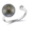 Promo ⭐ Black Tahitian Pearl and White Sapphire Ring in Sterling Silver by Effy® 🧨