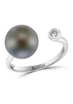Promo ⭐ Black Tahitian Pearl and White Sapphire Ring in Sterling Silver by Effy® 🧨