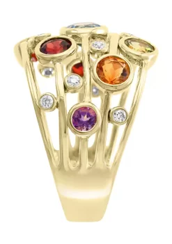 Brand new 🎁 1/10 ct. t.w. Diamond and 2.6 ct. t.w. Mixed Semi Precious Gemstone Mosaic Ring in 14K Yellow Gold by Effy® 🧨 -Effy® Sales Shop Belk 787