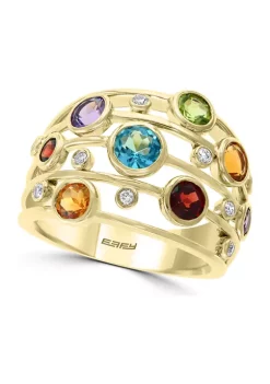 Brand new 🎁 1/10 ct. t.w. Diamond and 2.6 ct. t.w. Mixed Semi Precious Gemstone Mosaic Ring in 14K Yellow Gold by Effy® 🧨 -Effy® Sales Shop Belk 790