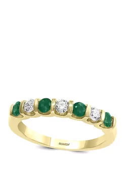 Flash Sale 🥰 1/4 ct. t.w. Diamond and 3/8 ct. t.w. Natural Emerald Ring in 14k Yellow Gold by Effy® 😀 -Effy® Sales Shop Belk 799