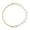Outlet 👍 1/10 ct. t.w. Diamond and Freshwater Pearl Bracelet in 14K Yellow Gold by Effy® 🥰